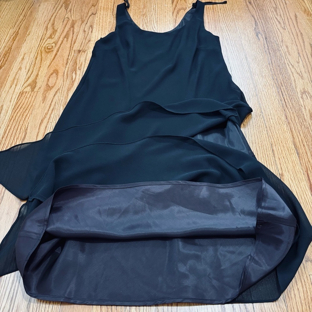 Vintage USA 90s Y2K Jessica Simpson Black Sleeveless Layered Ruffle Hem Dress - Picture 15 of 16